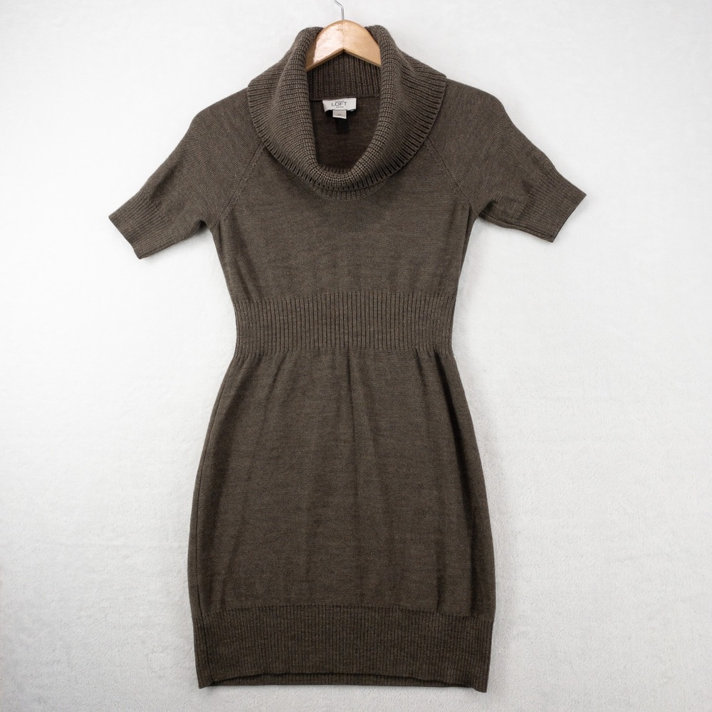 Ann Taylor Loft Sweater Dress Petites Small Brown Merino Wool Blend Cowl Neck